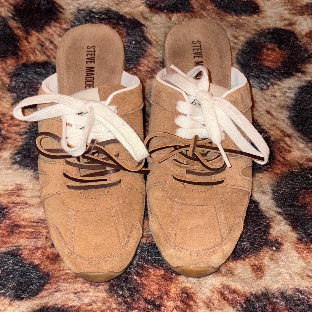 Steve Madden Tan Suede Lace-Up Mule Sneakers
